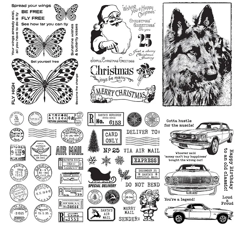 Butterfly Rubber Sheet - Butterfly Wolf Animals Merry Christmas Clear