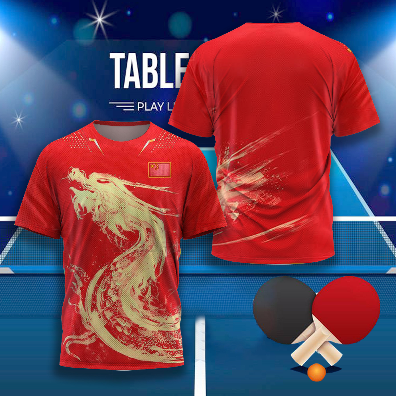 Table Tennis Match - CHINA Dragon Table Tennis Graphic T